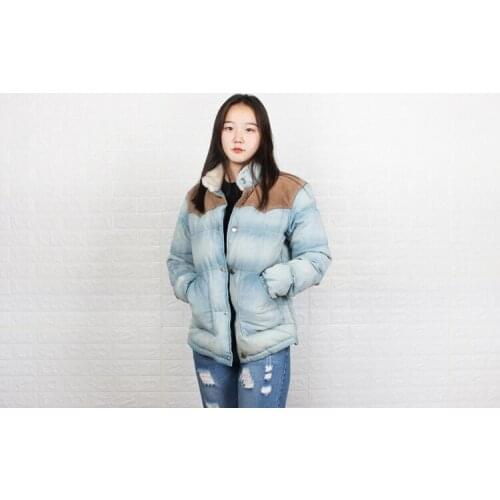 Shipping,woman blue Free 20% white down jacket,Washed denim Cowhide splicing.wool collar,slim jean coat.winter warm.sales