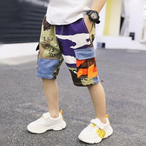 Boys camouflage pants 2021 summer new pants casual five points overalls thin section large childrens pants tide
