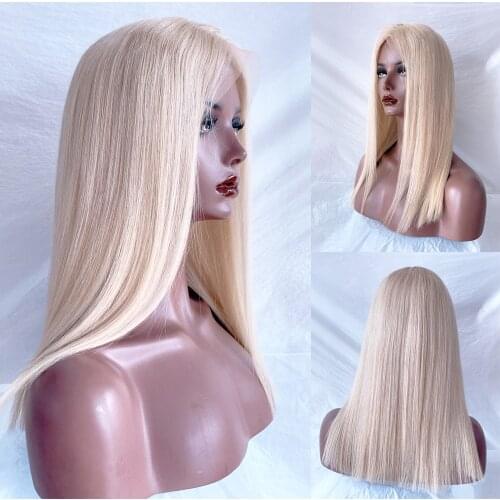 BYMC Ash Blonde #60 Silk Straight Human Hair Full Lace Wigs Transparent Lace Brazilian Remy Glueless Wig with Baby Hair