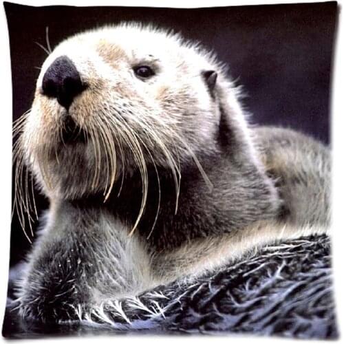 Decorative Cushion Cover Sea Otter Throw Pillow Case for Sofa Bed Cotton Linen Pillow Slip Christmas Gift 18"X18"