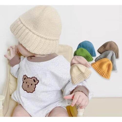 New Kids Knitted Cap Solid Color Casual Beanies Hat For Boy Girl 6 Months Baby Korean Version Caps Children Woolen Hats 1-3 Year