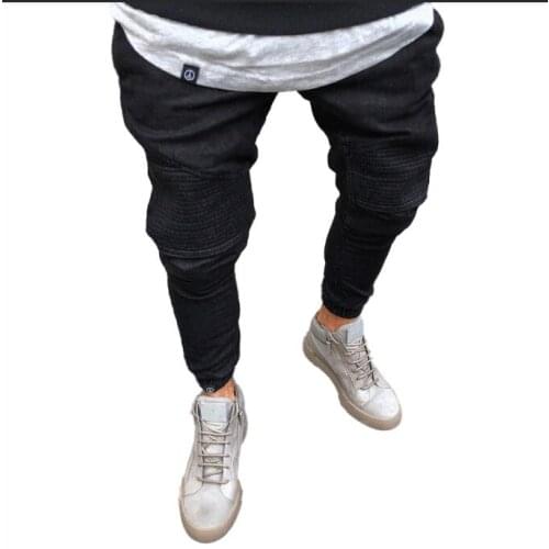 Blue Skinny Jeans Men Fashion Stretch Slim Pleated High Waist Black Jeans Homme Casual Jogger Denim Pencil Pants Vaqueros Hombre