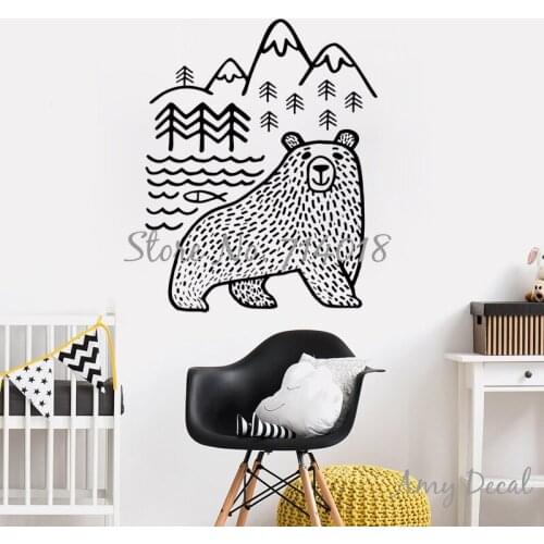 Go Wild Bear Wall Decal Stickers Woodland Mountains Vinyl Home Decor Christmas Gift Nursery Wall Art Murals Vinilos Paredes A956