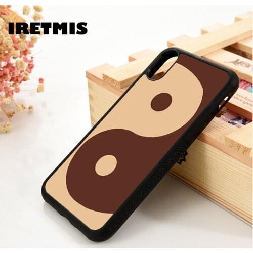 Iretmis 5 5S SE 2020 6 6S Silicone Rubber Phone Case Cover for iPhone 7 8 Plus X Xs 11 12 MINI Pro Max XR Brown Yin & Yang