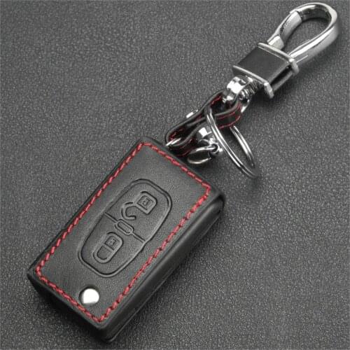 Kutery 10pcs 2 Buttons Leather Car Key Chain Cover Case For Peugeot RCZ 206 207 306 307 407 408 For Citroen C2 C3 C4 C5 Quatre