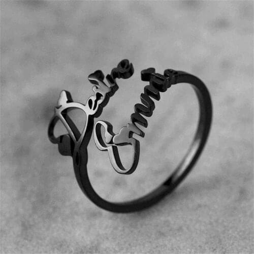 MumuXing Customized Personality Ring Double Name Adjustable Stainless Steel Ring Valentines Day Gift Fashion Exquisite Jewelry