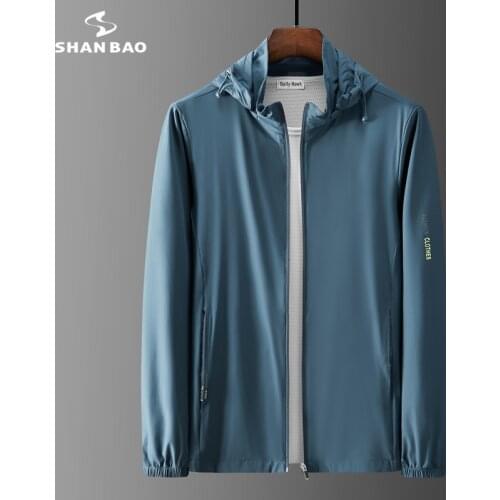 SHAN BAO 5XL 6XL 7XL 8XL Large size lightweight hooded jacket 2021 summer classic style breathable mens sun protection jacket