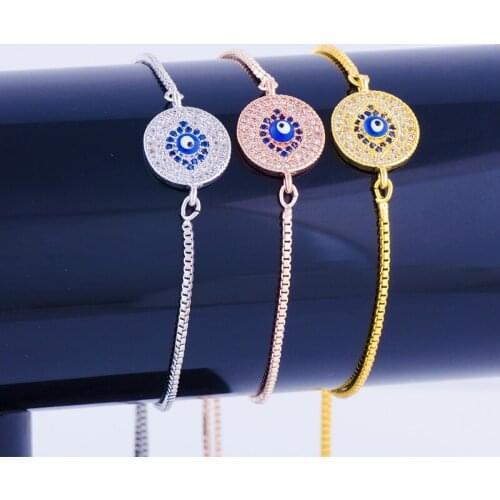 Hot Sale Jewelry Shining Zircon Evil Eye Bracelet Charms Wholesale Copper Micro Pave Chain Bracelets Bangles Handmade Pulseras