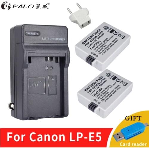 PALO 2pcs LPE5 LP-E5 LP E5 Li-ion Digital Camera Battery + Charger for For Canon 450D 500D 1000D Kiss X2 X3 F Rebel XSi Xli XS