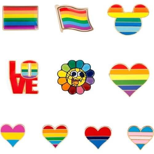 Love Is Love Rainbow Pins Multicolor Jewelry LGBT Heart Brooches Peace Badge Lesbian Gay Couple Pride Enamel Lapel Pins-40