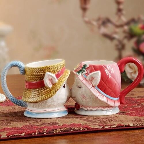 Best Friend Wedding Valentines Day Cat Ceramic Kiss Cup Lovers Cup Wedding Cup Mens and Womens Cup Mug