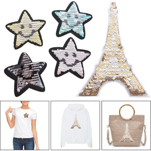 Change Color Sequins Patch Reversible Sew On Star Tower For Clothes DIY Clothing Coat ALI88