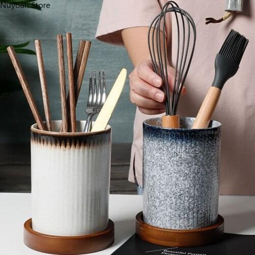 Drain Chopstick Holder Ceramic Household Kitchen Multifunctional Storage Tank Chopsticks Spoon Knife and Fork Storage Bucket