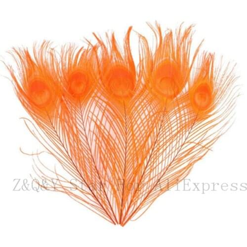Natural 25--30CM (10-12 inches) peacock feathers dyed orange 50-100 DIY craft jewelry performance mask accessories feathers