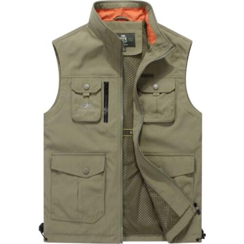 Nianjeep Vests Men Nylon Spring Autumn Casual Jacket Mens Casual Vest Men Military Cargo Army Green Waistcoat Men Vests 4XL