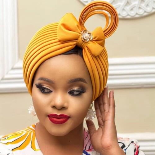 2021 New Nigerian Wedding Gele African Auto Gele Headtie Muslim Turban Cap Arab India Hat Female Head Wraps Turbante Mujer