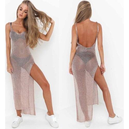 New Hot Sale Summer Mesh Sheer Long Cover-Ups Women Bathing Suit Bikini Cover Up Beach Dress Swimwear Swimsuit Dress
