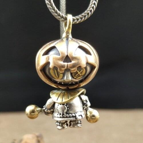BOCAI New Real Pure S925 silver personalized pumpkin doll Halloween gifts, retro fashion cartoon dolls Men and Woman pendants
