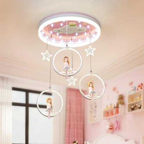 New Arrival Cartoon LED Pendant Lights with Princess Doll For Girls Bedroom Pink Suspension Kids Lighting Fixtures