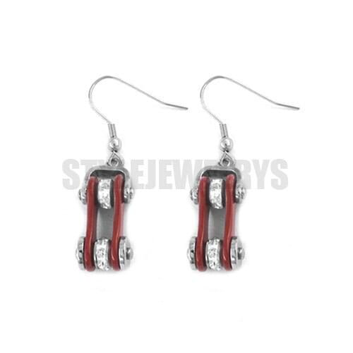 Wholesale Red Bicycle Chain Earrings With Bling Rhinestone Stainless Steel Jewelry Motor Biker Drop Earrings SJE370121S