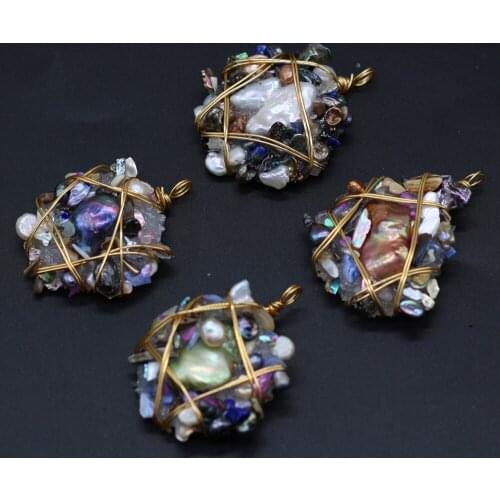 Natural Stone Pearl Pendants Gold Color Wire Wrap Druzy Charms for Jewelry Making Women Exquisite Necklace Earrings Crafts