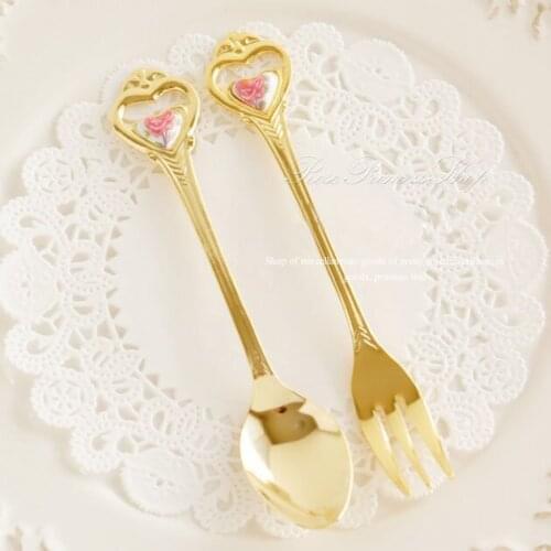 Rose gadgets Cupid coffee/dessert spoon, fork,24k gold-plated cutlery with heart