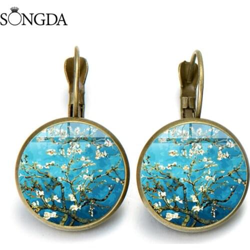 World Famous Art Paintting Almond Blossom Drop Earrings Van Gogh Work Series French Hook Earrings Elegant Women Jewelry