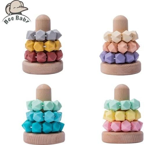 Newborn Baby Silicone Building Block Toy Early Educational Montessori Toys For Kids Stacking Game Beads Bracelet Teething Gifts