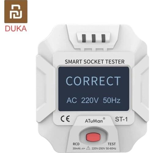 ATuMan DUKA ST-1Smart Socket Tester Circuit Polarity Detector Wall Plug Open Circuit Finder with Digital LCD Display Home Tools