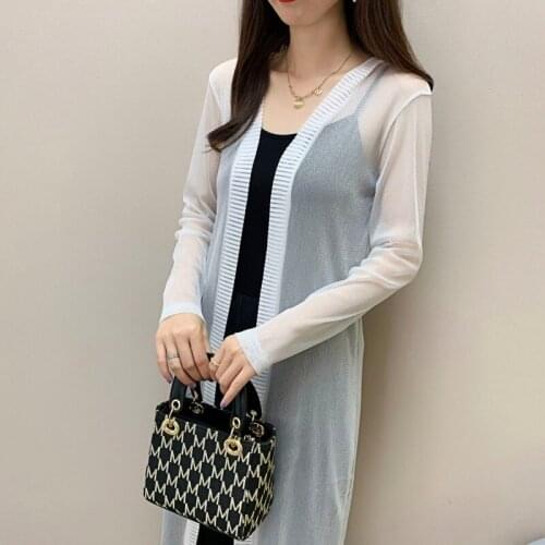 Spring Summer UV Women Long-Sleeved White Shirt Thin Cardigan Sun Protection Clothing Sexy Long See Through Lace Shawl Top Y561