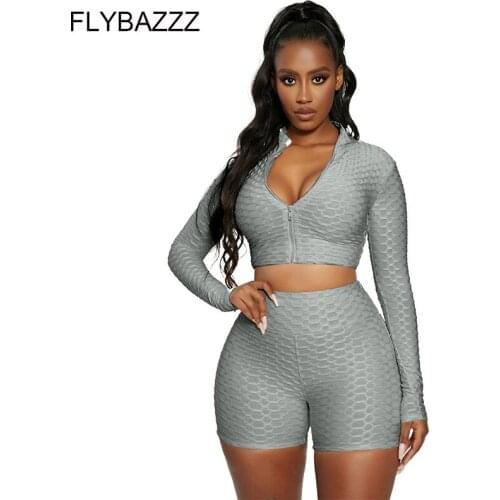 Women Tracksuit 2 Piece Set Zipper Long Sleeve Tops And High Waist Short Suits Fashion Solid Female Casual Sports Sets Plus Size