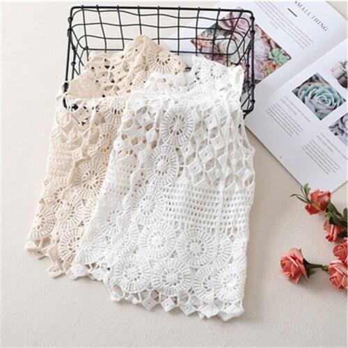 Vest Crochet Sleeveless Waistcoat Women Open Stitch Short Outwear Chalecos Para Mujer Spring Summer Sexy Hollow Out Lace Top