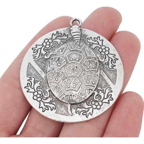 ZXZ 5pcs Large Turtle Tortoise Pattern Round Charms Pendants for Necklace Jewelry Making Findings 49x49mm