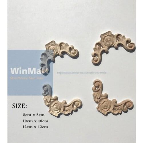1pc For Home Furniture Wall Cabinet Door Decor Crafts Wood Carved Decal Corner Onlay Applique Vintage Unpainted Frame 12*12 0.8