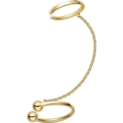 1pc 18K Gold 925 Sterling Silver Sliding Ear Bone Cuff No Zircon Stone Link Chain Clip Earring for Women Jewelry Same as Ring