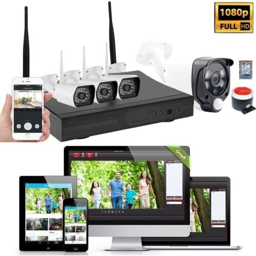1080P 4CH WiFi Wireless Home Security Camera System CCTV NVR Kit PIR Motion Sensor Video Monitor with Siren Alarm 1TB HDD