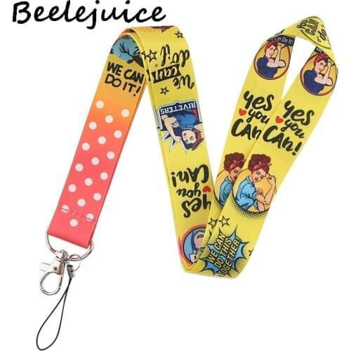 24pcs Feminist We can do it Neck keychain necklace webbings ribbons Anime Neck Strap Lanyard ID badge holder Keychain Lanyards