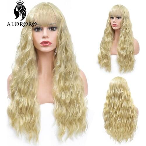 Alororo Natural Long Wavy Synthetic Wigs for Women 26 inches Female Mixed Color High Temperature Wire Wig with Bangs Cosplay