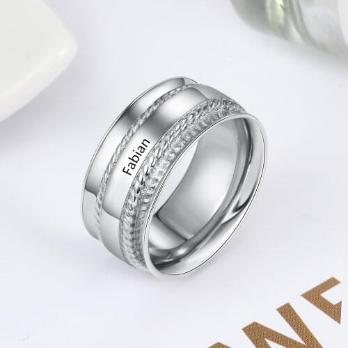 Free Engraving Personalized Name Ring for Women Men Never Fade Stainless Steel Wedding Band Rings Classic Alliance