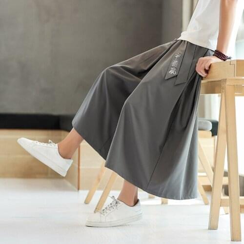 New Mens Harajuku Style Wide Leg Pants 2021 Cotton Linen Men Calf-Length Harem Pants Vintage Male Casual Trousers Oversized 5XL