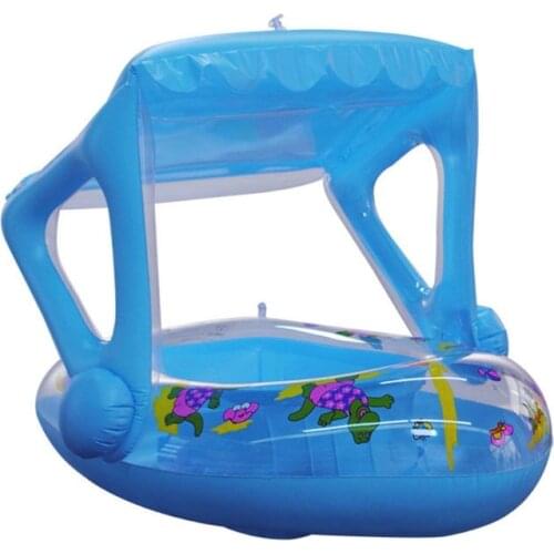 C5AA Inflatable Float Swimming Pool for Kids Sun Protection with Canopy Summer Toys Extra Soft Bubble Base for Children Fun