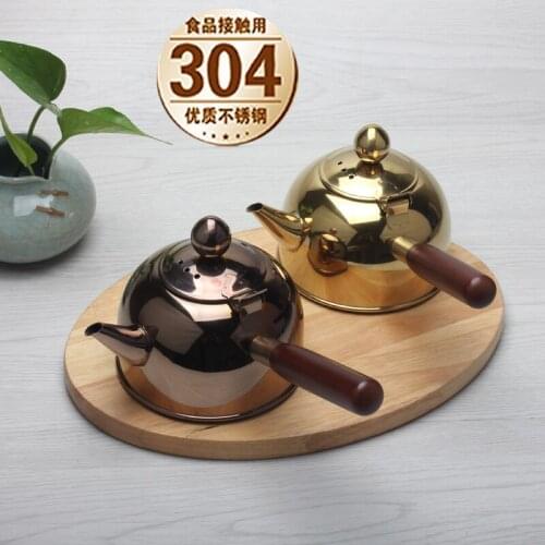 304 stainless steel flat bottom kettle side handle Kung Fu tea ceremony tea pot electromagnetic thicken teapot 500ml