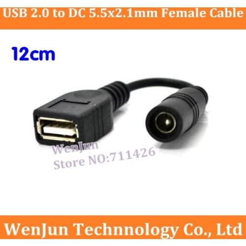 Free Shipping USB 2.0 Female to DC 5.5x2.1mm Female Power Adapter Connector Cord 12cm Conversion cable 100pcs/lot