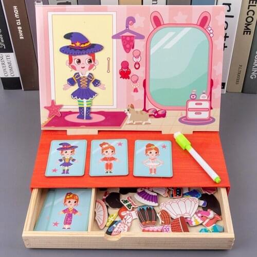 100pcs wooden magnetic puzzle toys children girl dress up/Animals/ Vehicle /Marine life/Numbers Drawing Board Educational Gift