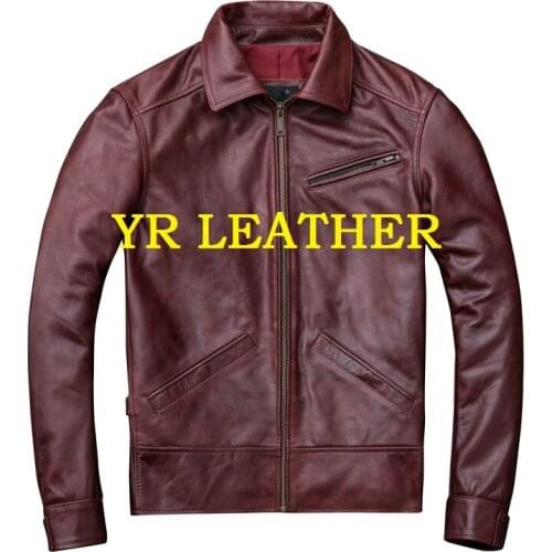YR!Free shipping.Wholesales.Brand men classic biker genuine leather jacket.vintage oil wax cowhide coat.quality slim jackets