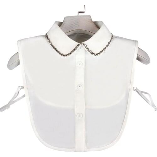 Women Beads Fake Collar Chiffon Accessories Faux Cols Detachalbe Collar Lace Tunique Nep Kraagje Blouse Tank Tops Lapel Shirt