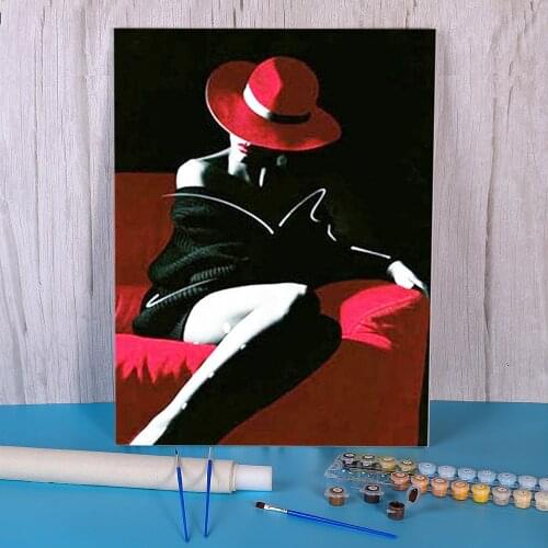 Woman Red And Black DIY Painting By Numbers Set Oil Paints 50*70 Canvas Pictures Home Decoration Children Handiwork Art
