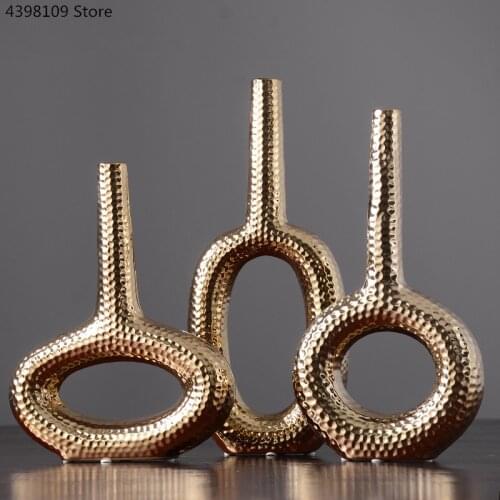 New Chinese style ceramic gold-plated vase decoration Nordic golden geometric vase home decoration living room desktop vase