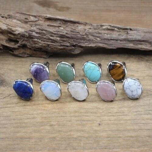 18x25mm Oval Cabochon Natural Stone Ring Lapis Tiger eye Amethysts Aventurine Resizable Finger Ring Women Fashion Jewelry,QC4057