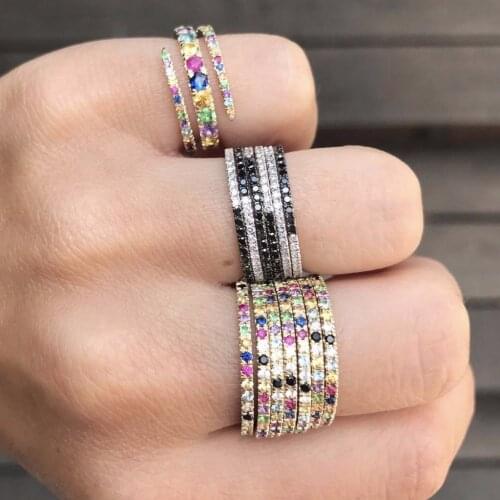 Multi wrap rainbow cz bar ring Gold color multi color CZ open adjust fashion trendy women jewelry